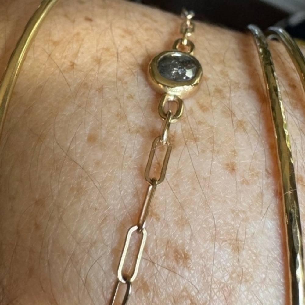 14k Solid Yellow Gold Salt And Pepper Diamond Bracelet - Picture 3 of 6